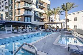 Pool and spa courtyard with lounge seating